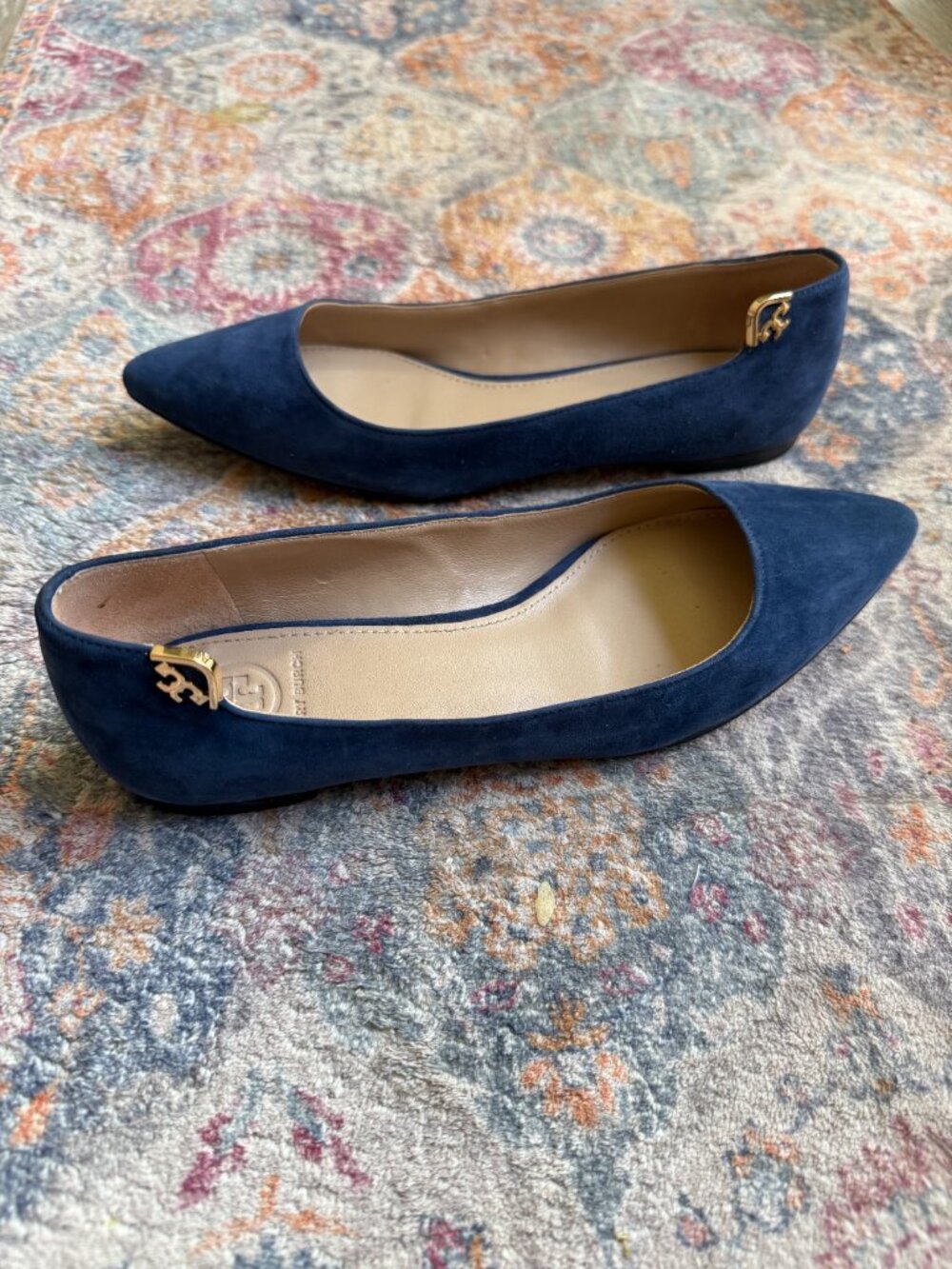 Tory Burch Navy Suede Pointed Toe Flat Size 6 M - Picture 6 of 7